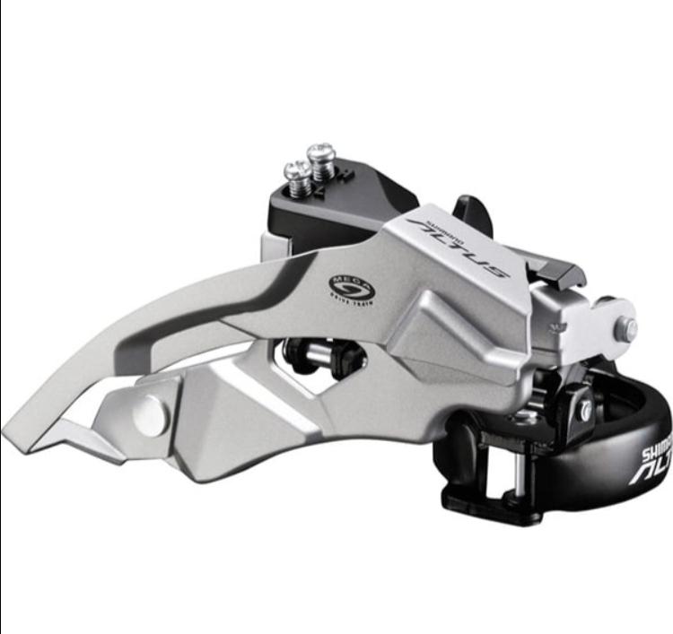 FD-M370 Altus 9-speed front derailleur, top swing, dual-pull