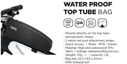 Tols Top Tube Bag Waterproof Black - Kuma Bikes